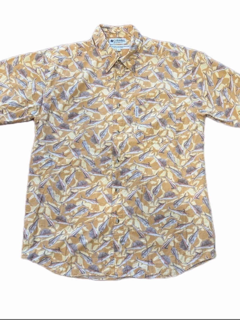 Columbia Men's Short Sleeve Button-Up Shirt - Yellow Leaf Print